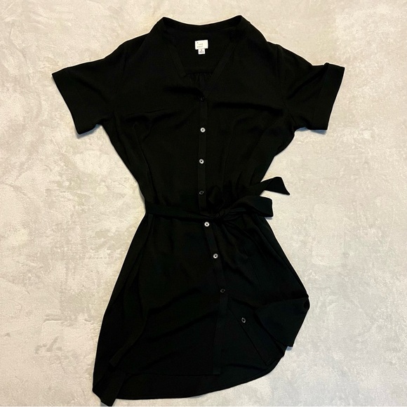 Women’s Black Button Down Dress with tie belt - Picture 2 of 5